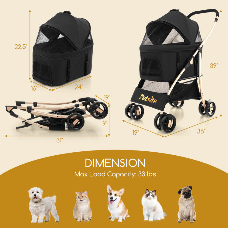 Coast 3-in-1 Hondenbuggy met Afneembaar Autostoeltje – Opvouwbaar – 88x48x98 cm – Grijs/Zwart