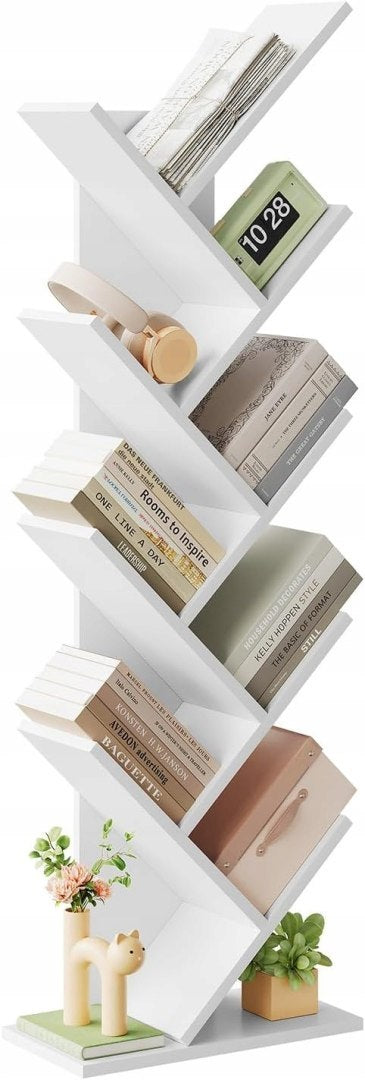 EUGAD Boekenkast Wit - 40 x 20 x 127 cm - Boomvorm - 9 Planken