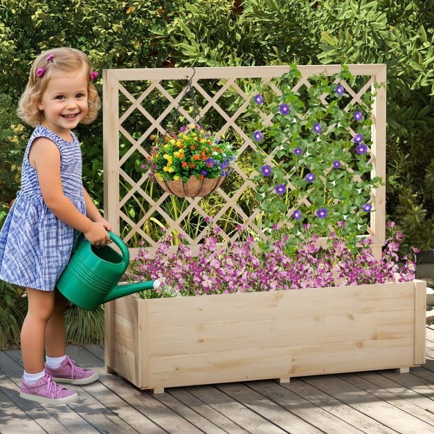 Coast Verhoogde Plantenbak met Klimrek – Houten Moestuinbak 98 x 34 x 104 cm – Naturel