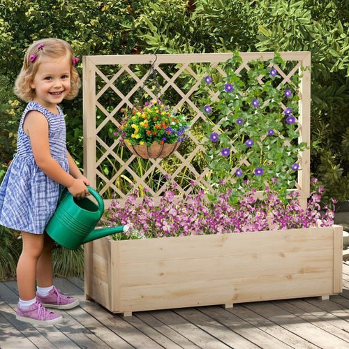 Coast Verhoogde Plantenbak met Klimrek – Houten Moestuinbak 98 x 34 x 104 cm – Naturel
