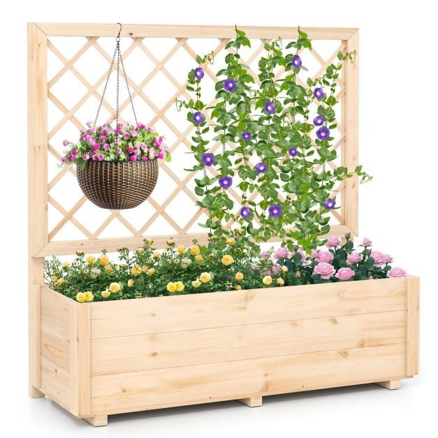 Coast Verhoogde Plantenbak met Klimrek – Houten Moestuinbak 98 x 34 x 104 cm – Naturel