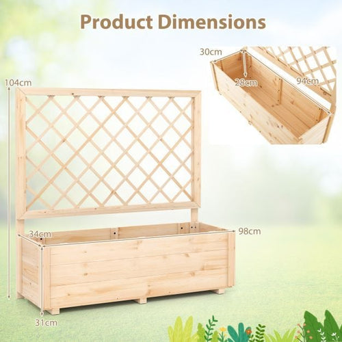 Coast Verhoogde Plantenbak met Klimrek – Houten Moestuinbak 98 x 34 x 104 cm – Naturel