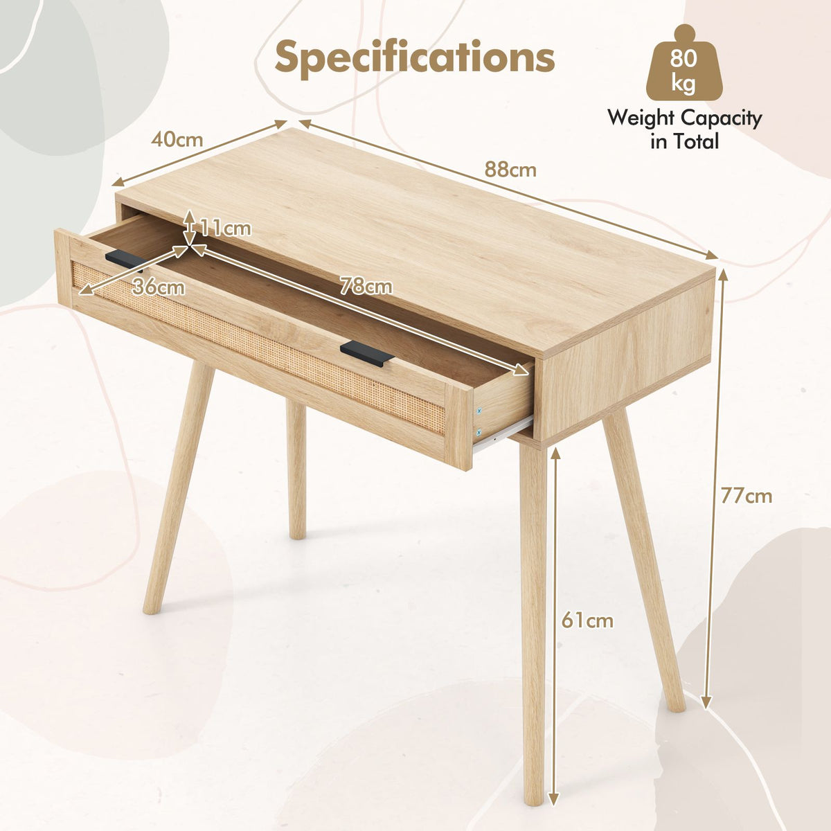 Coast Consoletafel met Lade - Max. 60 kg - 88 x 40 x 77 cm - Natuurlook