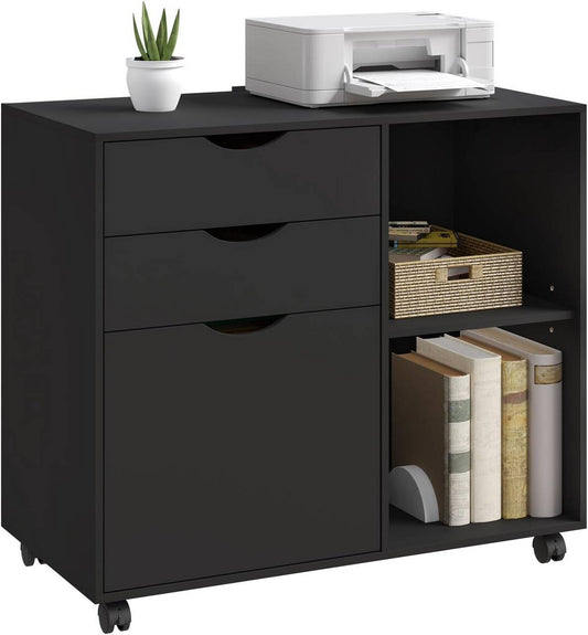 Woltu Achiefkast - Verrijdbaar - 3 Lades - 80 x 70 x 40 cm - Zwartt