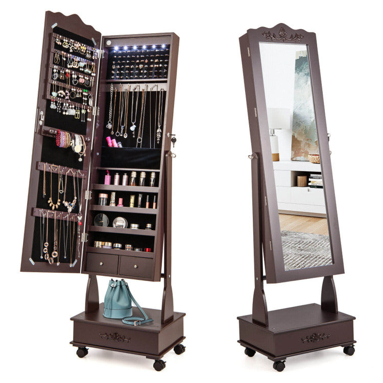 Coast sieradenkast spiegelkast met full body spiegel en lade & led wit