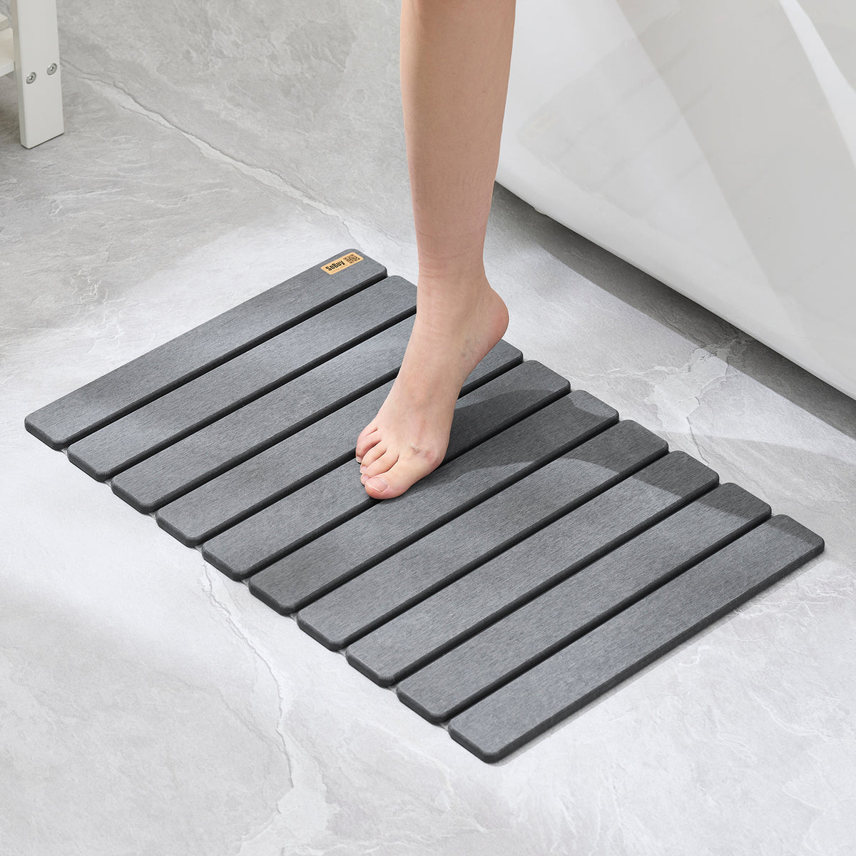 SoBuy SDA10-HG Antislip badmat van diatomeeënaarde - Grijs - 59 x 39 x 1 cm