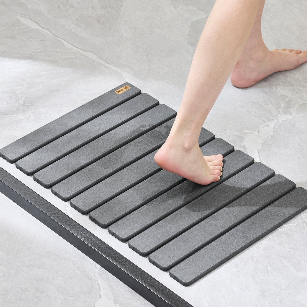 SoBuy SDA10-HG Antislip badmat van diatomeeënaarde - Grijs - 59 x 39 x 1 cm