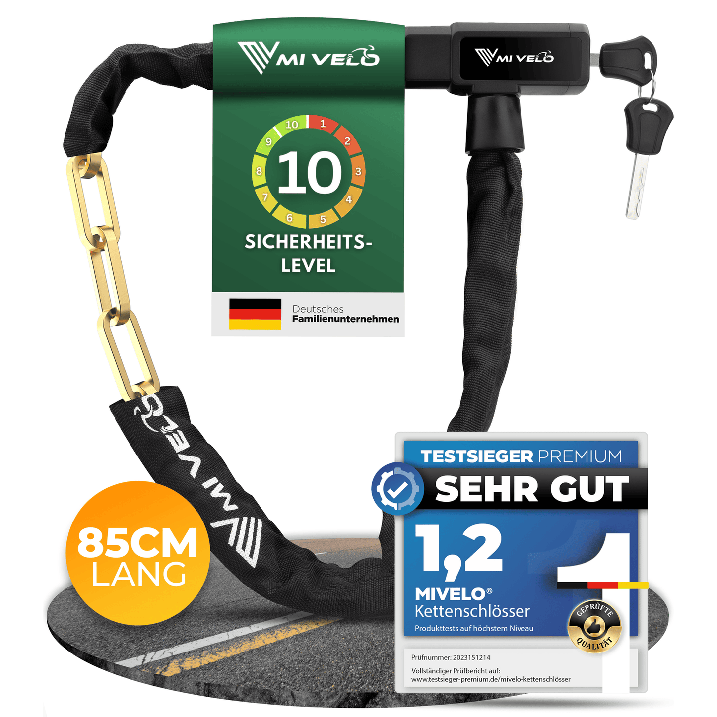 MIVELO Fietsketting – Sleutelslot – 85 cm – Staal – Zwart