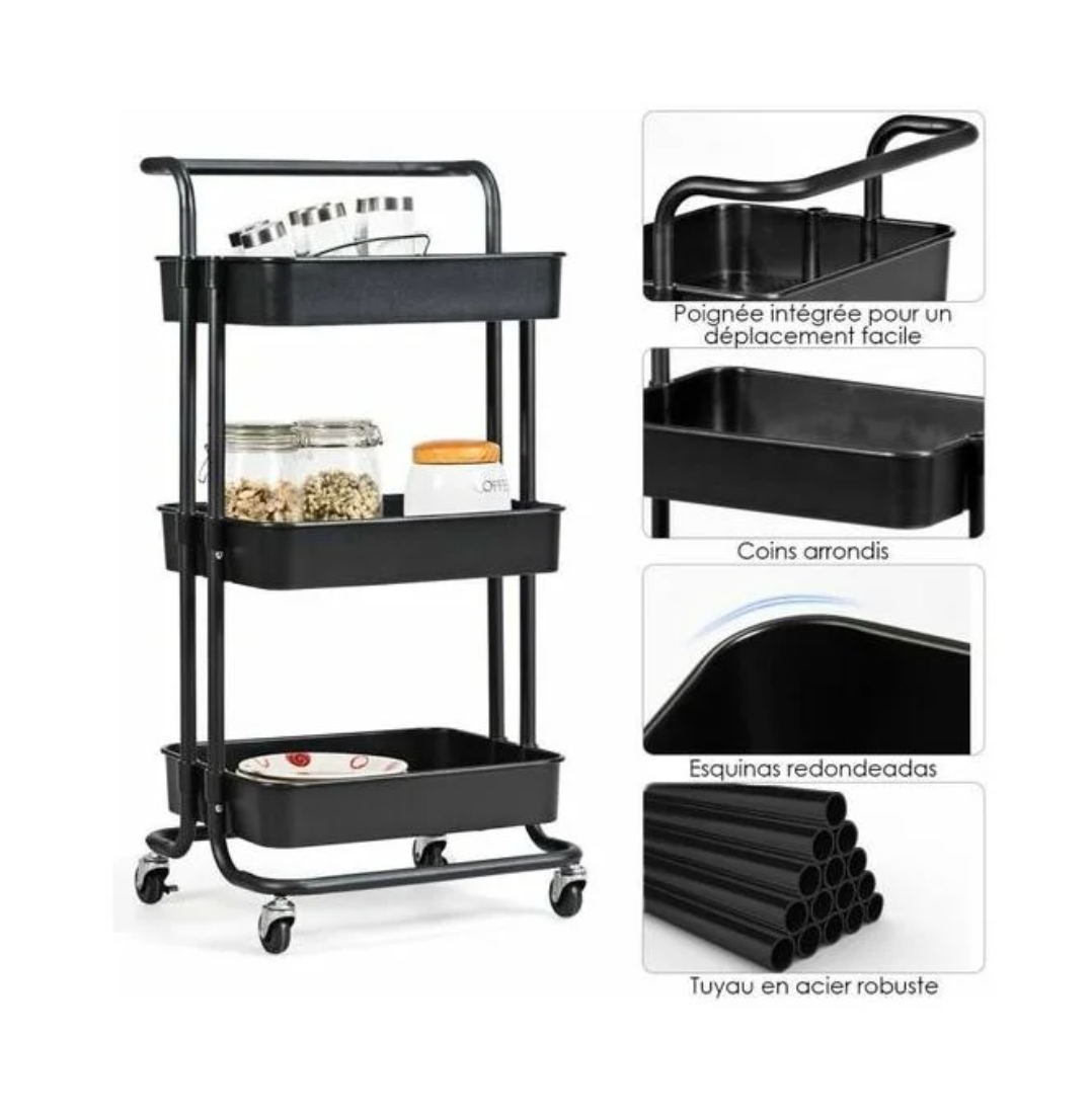 Coast Trolley - Ijzer & ABS - Max. 60kg - 42 x 35 x 87 cm - Zwart