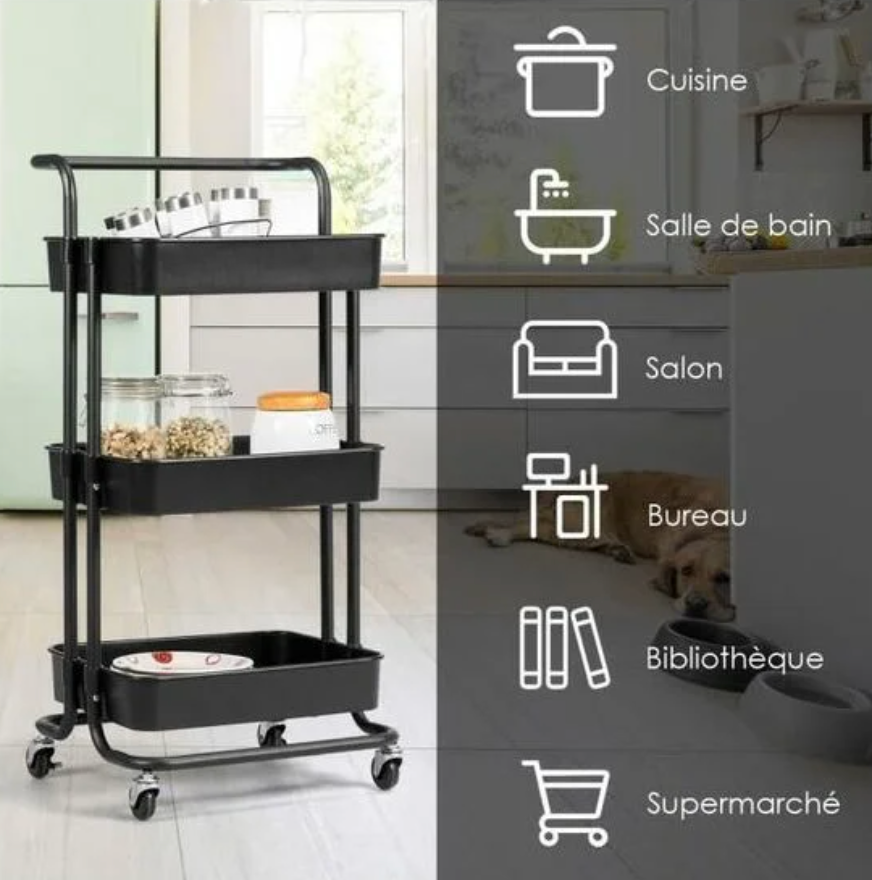 Coast Trolley - Ijzer & ABS - Max. 60kg - 42 x 35 x 87 cm - Zwart