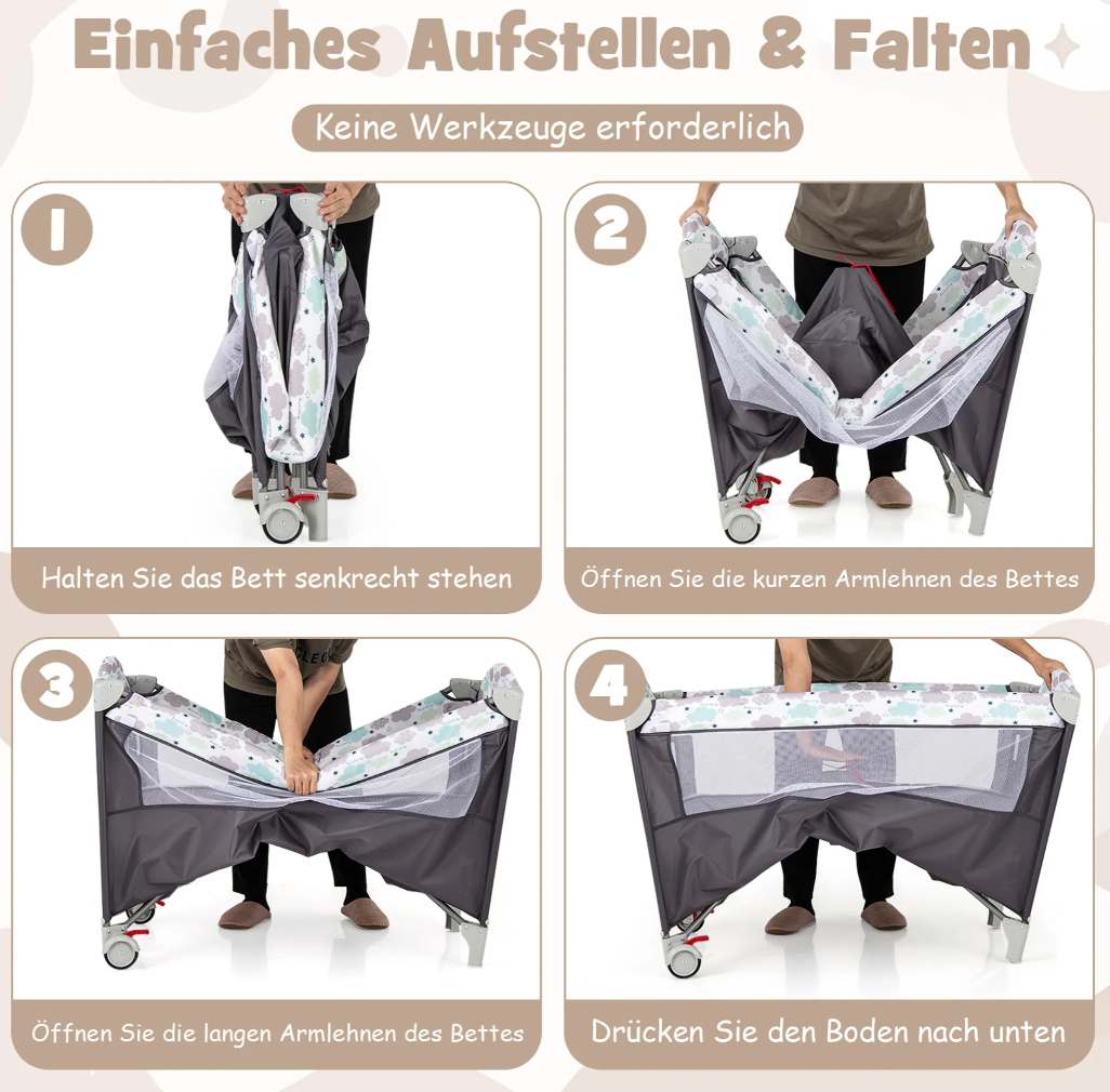 Coast Reiswiegje - 5 In 1 - Opklapbaar - 2 Niveaus - Incl. Matras - 125 x 65 x 76cm - Grijs