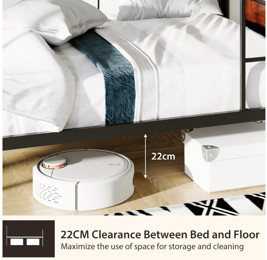 Coast Metalen Stapelbedframe - 2-in-1, Hout-look & 30 cm Veiligheidsreling - L 198 x B 95 x H 156 cm - Metaal/MDF - Zwart/Bruin