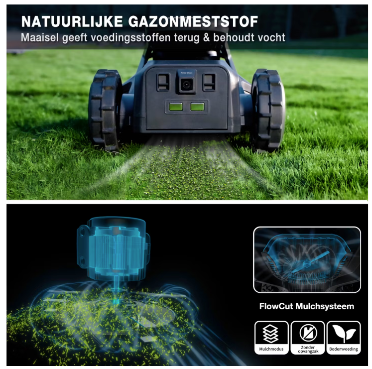 Airseekers Tron 360 AI Robotmaaier – RTK & 360° Cameranavigatie – Mulch Systeem – Tot 2400 m² – Zwart/Grijs