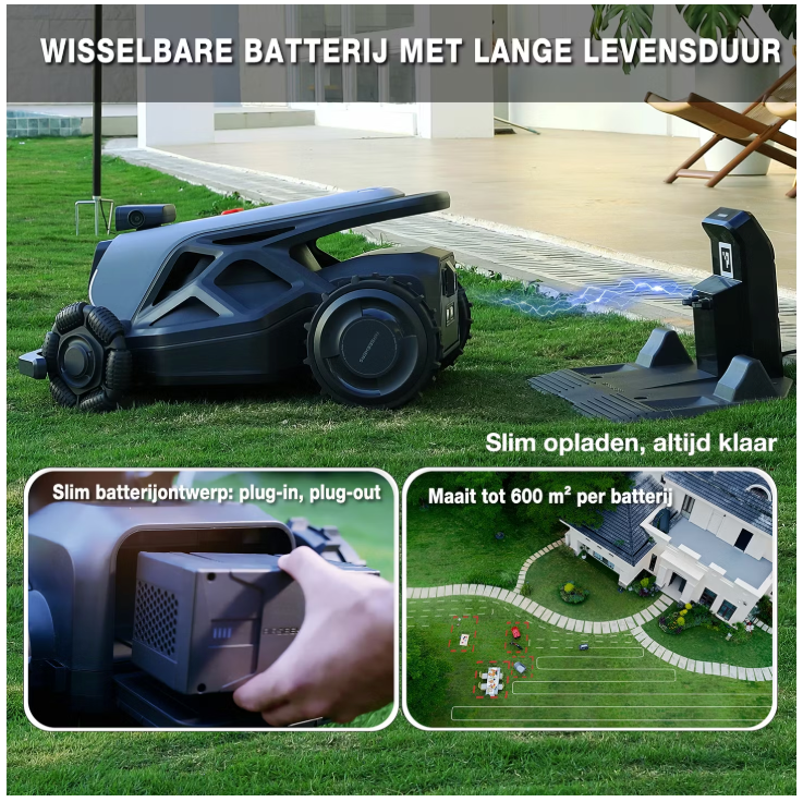 Airseekers Tron 360 AI Robotmaaier – RTK & 360° Cameranavigatie – Mulch Systeem – Tot 2400 m² – Zwart/Grijs