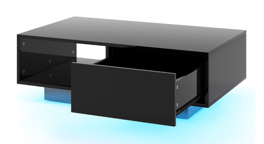 Coast LED Salontafel Hoogglans - Met Afstandsbediening, Lade & Open Vak - 95 x 55 x 31 cm - MDF/Houtcomposiet - Zwart