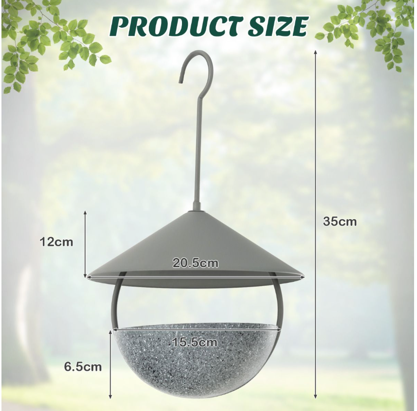 Coast Vogelvoederhuis Vogelbad - 2-in-1 Dispenser, Hangend - Ø 15,5 x H 35 cm - Hars/Metaal - Grijs