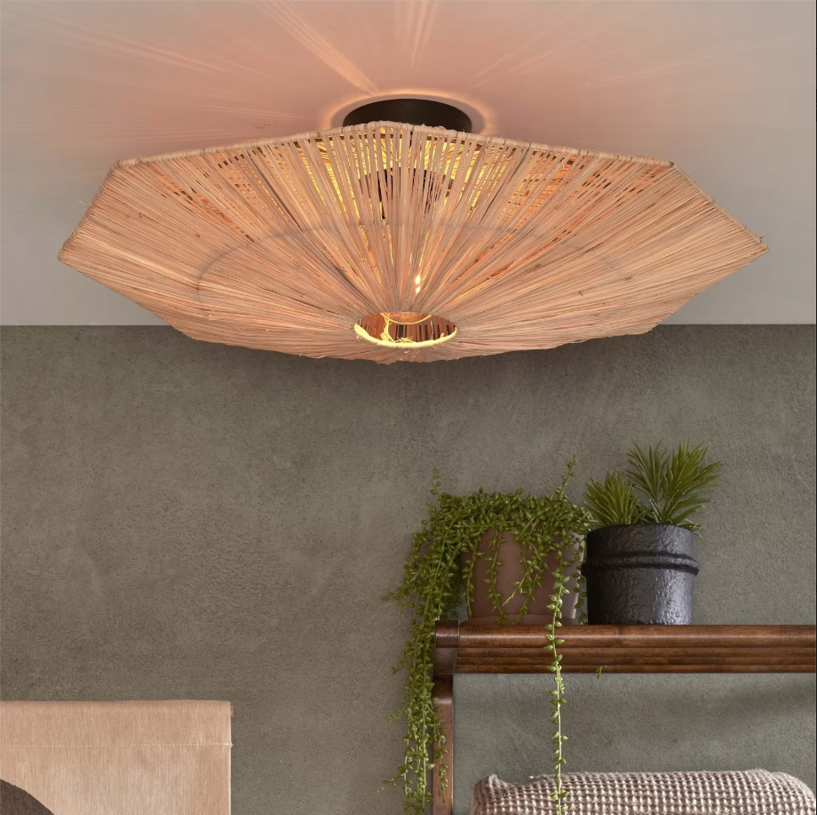Good & Mojo - Plafondlamp Panama - Ø65 x 20 cm - Raffia - Kleur Naturel - Duurzaam Design - E27 Fitting - Handgemaakt