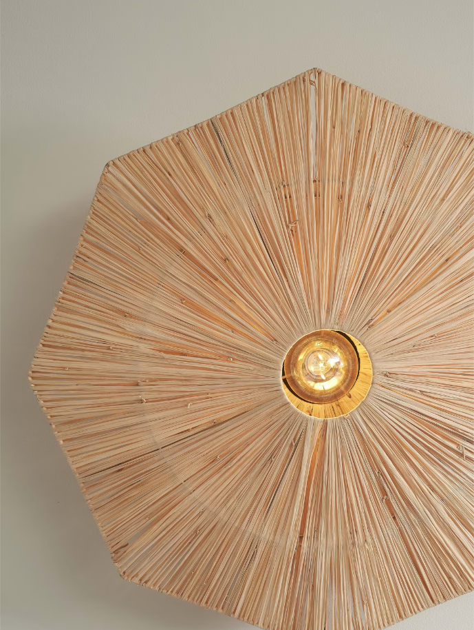 Good & Mojo - Plafondlamp Panama - Ø65 x 20 cm - Raffia - Kleur Naturel - Duurzaam Design - E27 Fitting - Handgemaakt