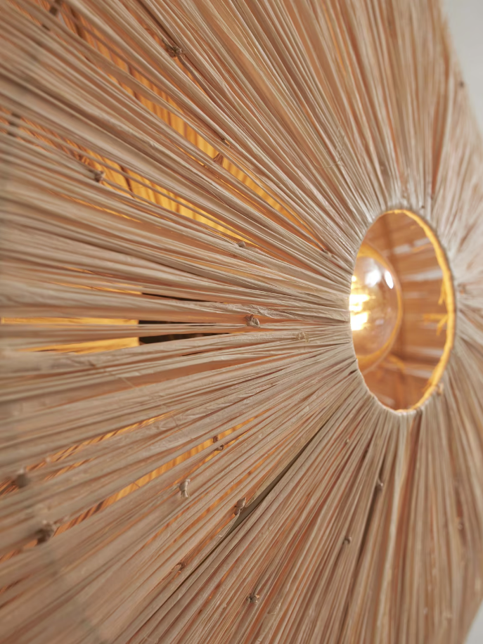 Good & Mojo - Plafondlamp Panama - Ø65 x 20 cm - Raffia - Kleur Naturel - Duurzaam Design - E27 Fitting - Handgemaakt
