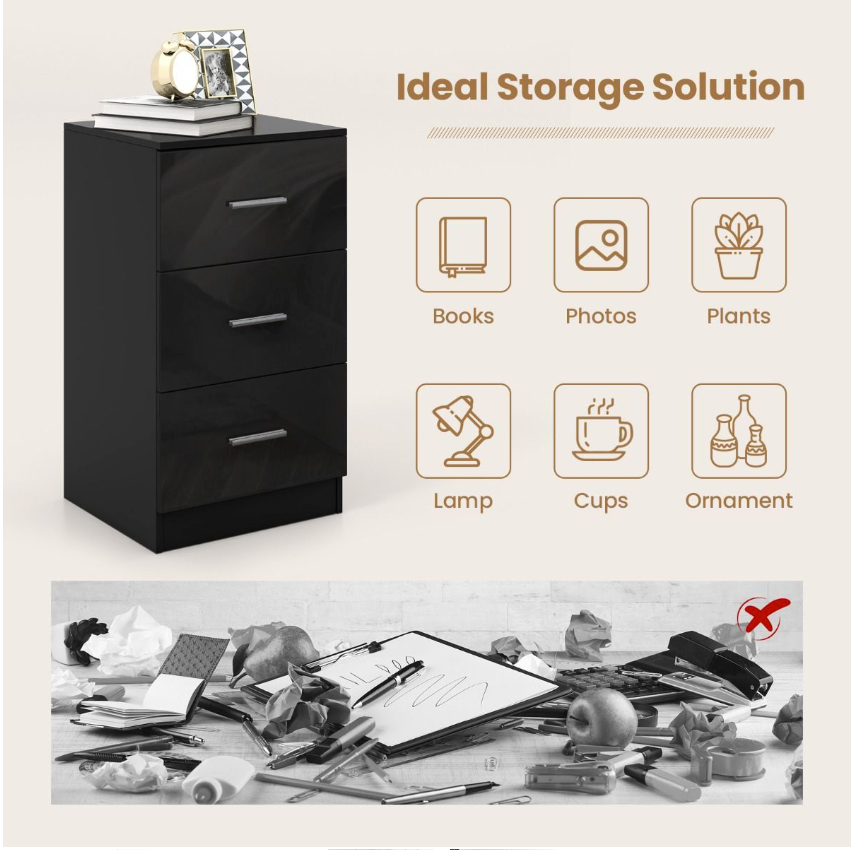 Coast - Dossierkast Met 3 Laden - 37,1 x 34,2 x 66,5 cm - Zwart & Hout Composiet - 55 kg Draagvermogen - Voor Kantoor & Thuiswerkplek