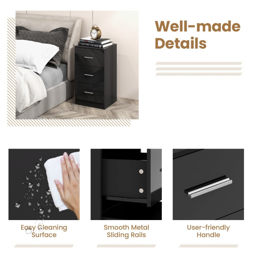 Coast - Dossierkast Met 3 Laden - 37,1 x 34,2 x 66,5 cm - Zwart & Hout Composiet - 55 kg Draagvermogen - Voor Kantoor & Thuiswerkplek