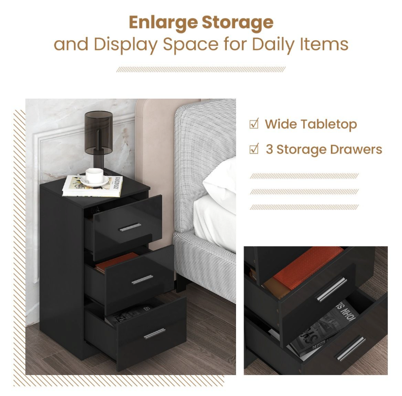 Coast - Dossierkast Met 3 Laden - 37,1 x 34,2 x 66,5 cm - Zwart & Hout Composiet - 55 kg Draagvermogen - Voor Kantoor & Thuiswerkplek