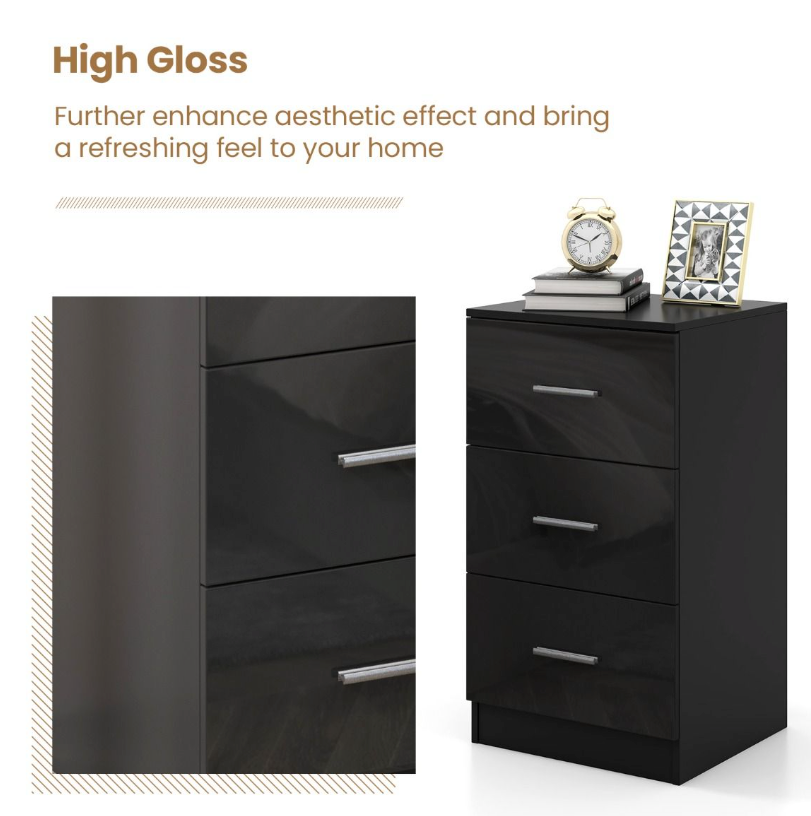 Coast - Dossierkast Met 3 Laden - 37,1 x 34,2 x 66,5 cm - Zwart & Hout Composiet - 55 kg Draagvermogen - Voor Kantoor & Thuiswerkplek