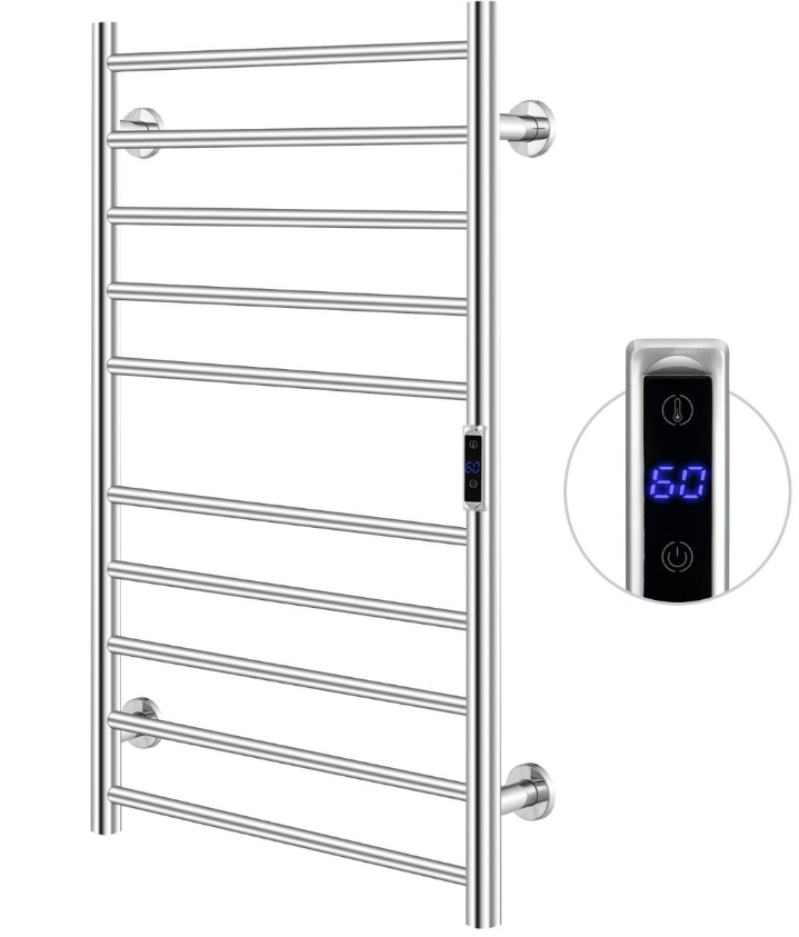 Coast - Handdoekenwarmer Elektrisch - 53 x 11 x 86 cm - Zilver & Roestvrij Staal - 120 W Vermogen - Met LED-display & 8 Uur Timer - Wandmontage
