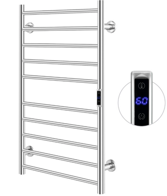 Coast - Handdoekenwarmer Elektrisch - 53 x 11 x 86 cm - Zilver & Roestvrij Staal - 120 W Vermogen - Met LED-display & 8 Uur Timer - Wandmontage