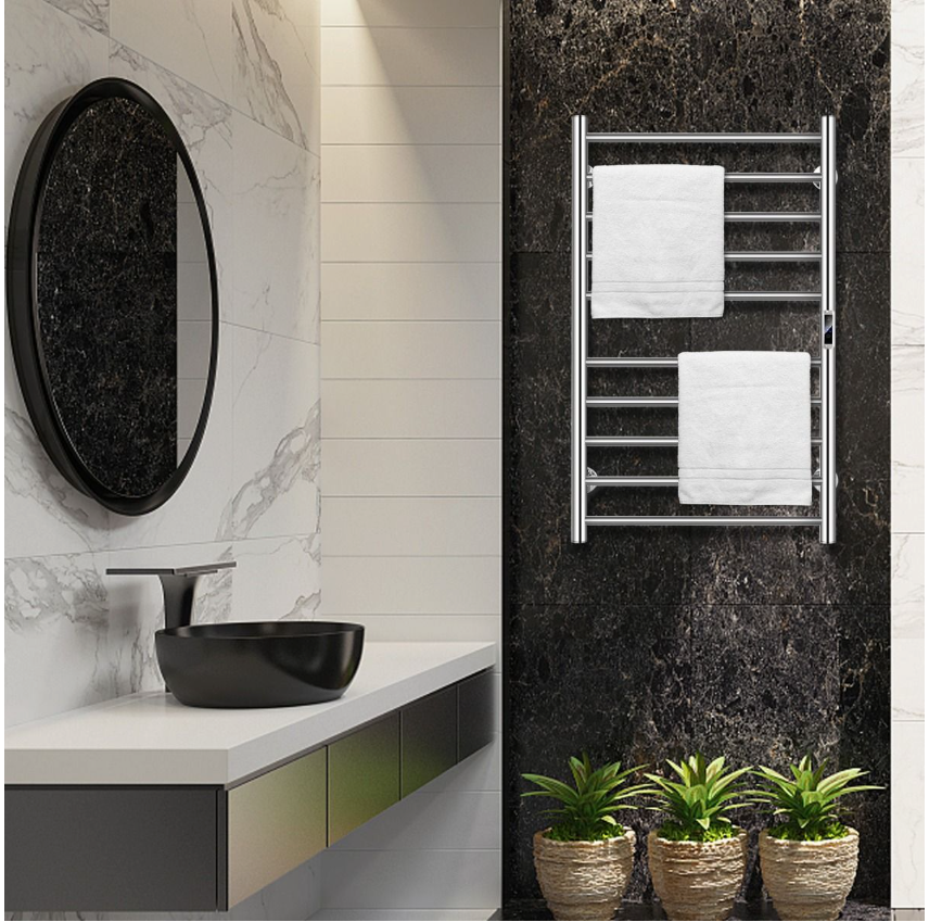 Coast - Handdoekenwarmer Elektrisch - 53 x 11 x 86 cm - Zilver & Roestvrij Staal - 120 W Vermogen - Met LED-display & 8 Uur Timer - Wandmontage