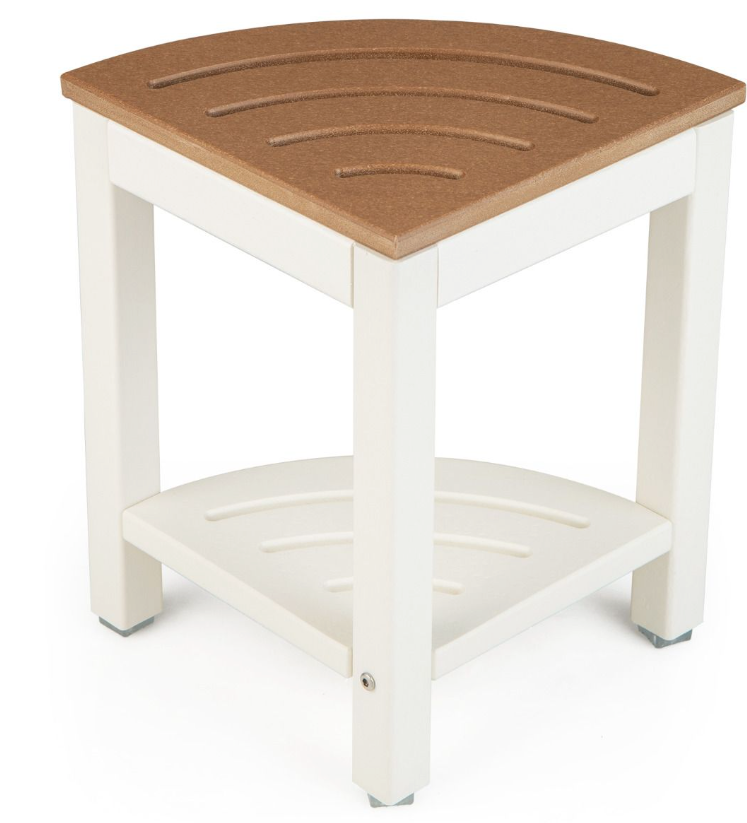 Coast - Hoek Douchekruk - 32,5 x 32,5 x 43,5 cm - Wit & HDPE - Met Planchet & Voetsteun - Waterdicht & Belastbaar Tot 150 kg