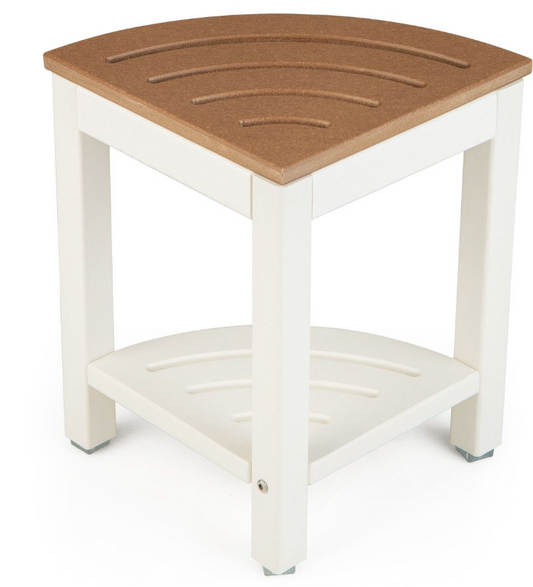 Coast - Hoek Douchekruk - 32,5 x 32,5 x 43,5 cm - Wit & HDPE - Met Planchet & Voetsteun - Waterdicht & Belastbaar Tot 150 kg
