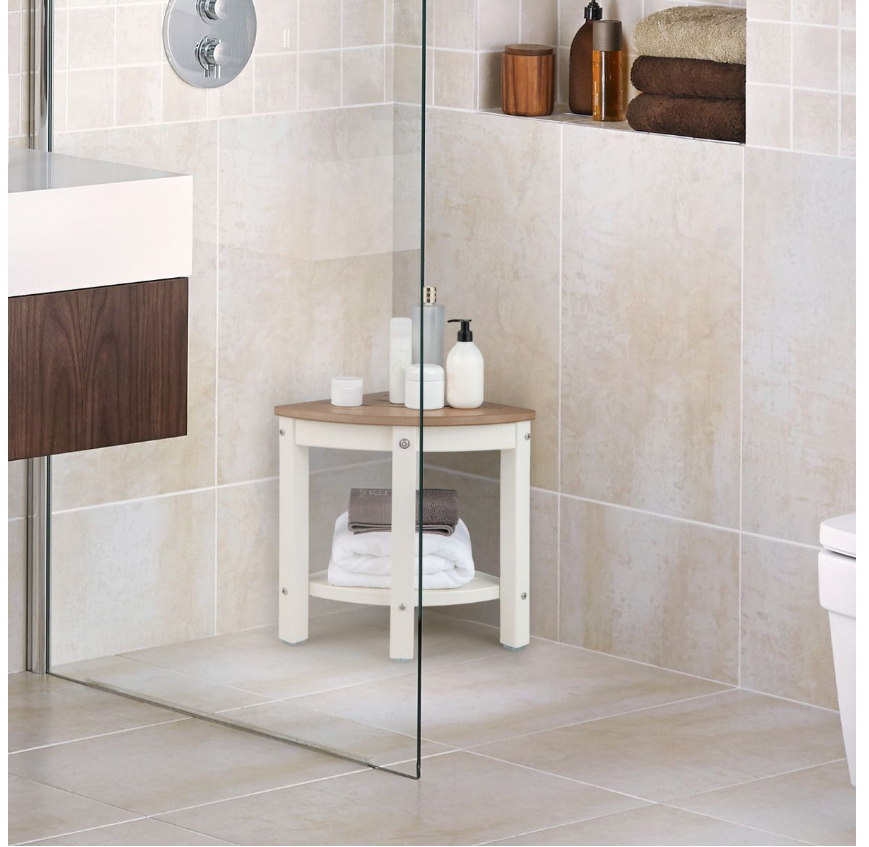 Coast - Hoek Douchekruk - 32,5 x 32,5 x 43,5 cm - Wit & HDPE - Met Planchet & Voetsteun - Waterdicht & Belastbaar Tot 150 kg