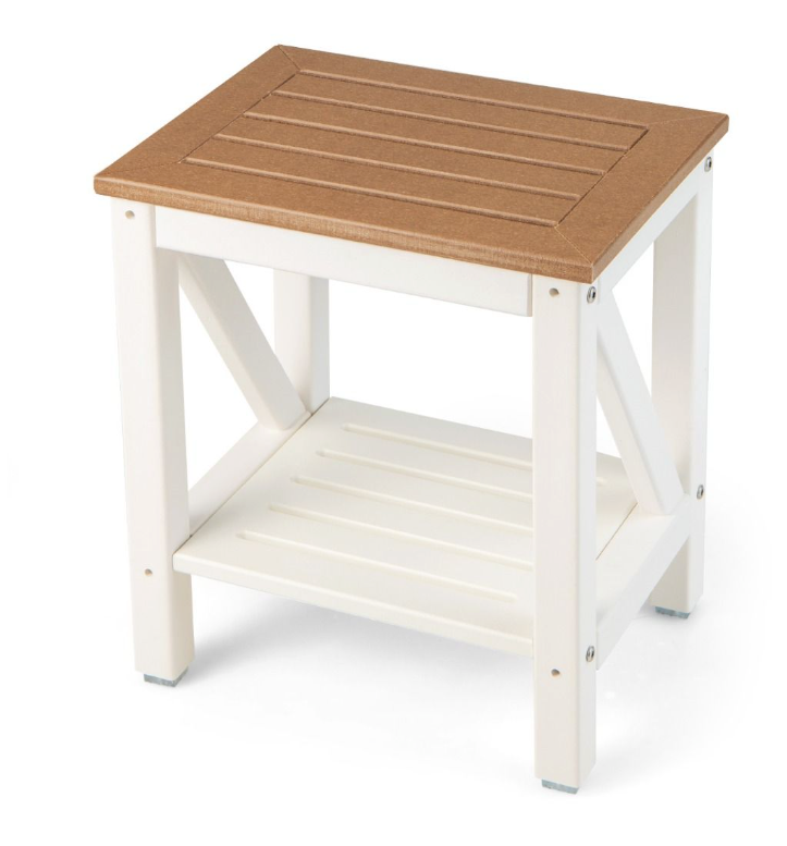 Coast - Douchebank & Badkamerbank - 43 x 32 x 47 cm - Bruin & Wit - Waterdicht Met Opbergplank - Ergonomisch Design - Voor Badkamer & Wellness