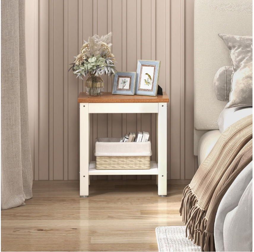 Coast - Douchebank & Badkamerbank - 43 x 32 x 47 cm - Bruin & Wit - Waterdicht Met Opbergplank - Ergonomisch Design - Voor Badkamer & Wellness