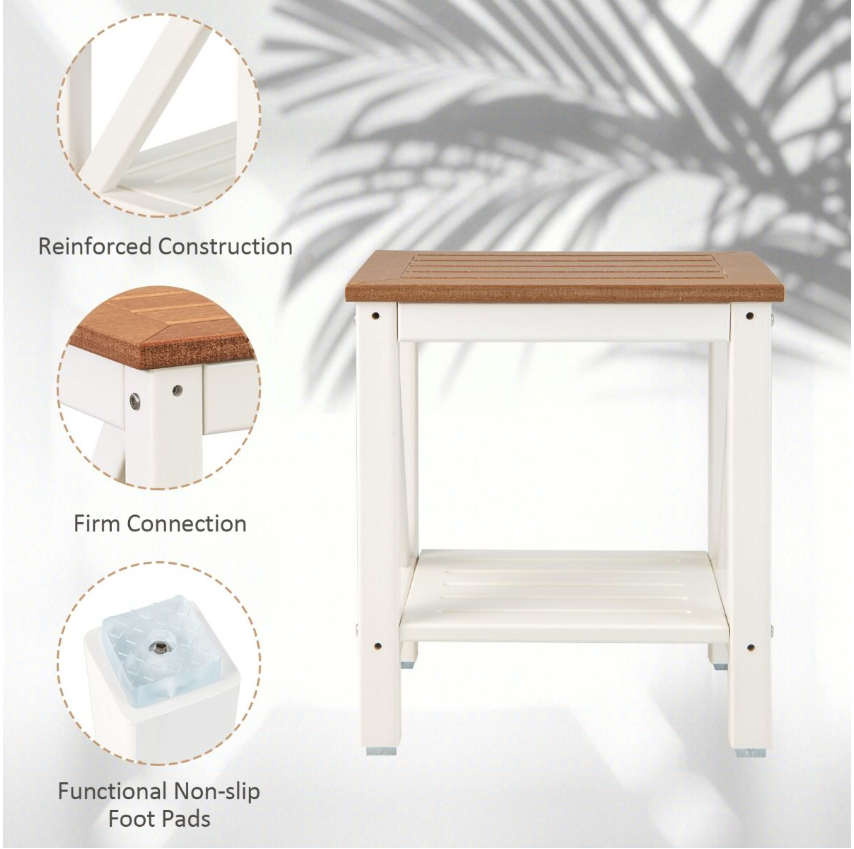 Coast - Douchebank & Badkamerbank - 43 x 32 x 47 cm - Bruin & Wit - Waterdicht Met Opbergplank - Ergonomisch Design - Voor Badkamer & Wellness