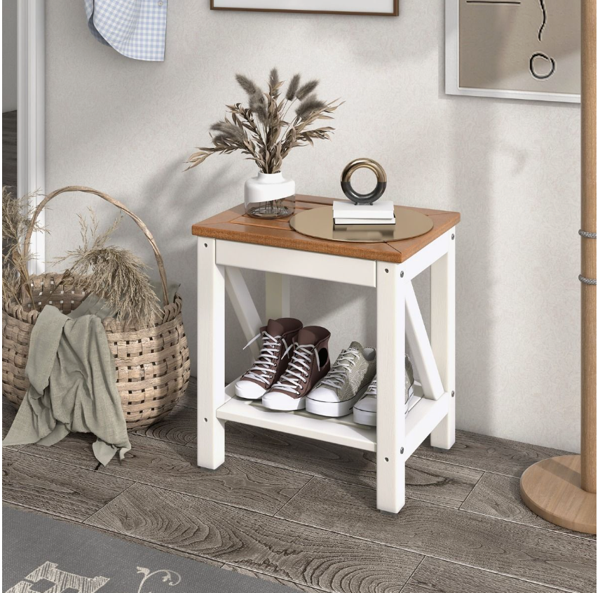 Coast - Douchebank & Badkamerbank - 43 x 32 x 47 cm - Bruin & Wit - Waterdicht Met Opbergplank - Ergonomisch Design - Voor Badkamer & Wellness