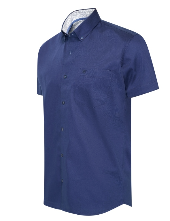Cappuccino Italia - Heren Korte Mouwen Overhemd Uni - Navy - Maat XXL