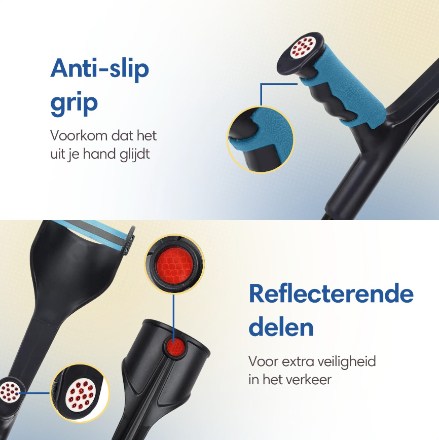 SafeLife® - Loopkruk & Elleboogkruk - 1 stuk - In Hoogte Verstelbaar - Zwart Aluminium & Kunststof - Ergonomisch Handvat - Lichtgewicht & Comfortabel
