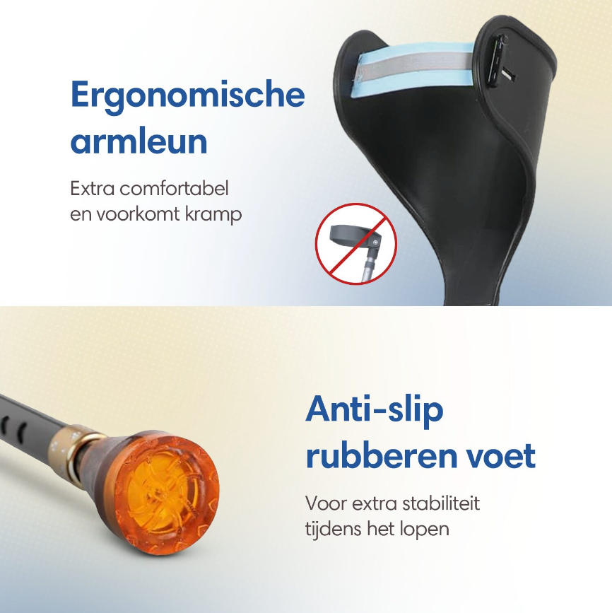 SafeLife® - Loopkruk & Elleboogkruk - 1 stuk - In Hoogte Verstelbaar - Zwart Aluminium & Kunststof - Ergonomisch Handvat - Lichtgewicht & Comfortabel