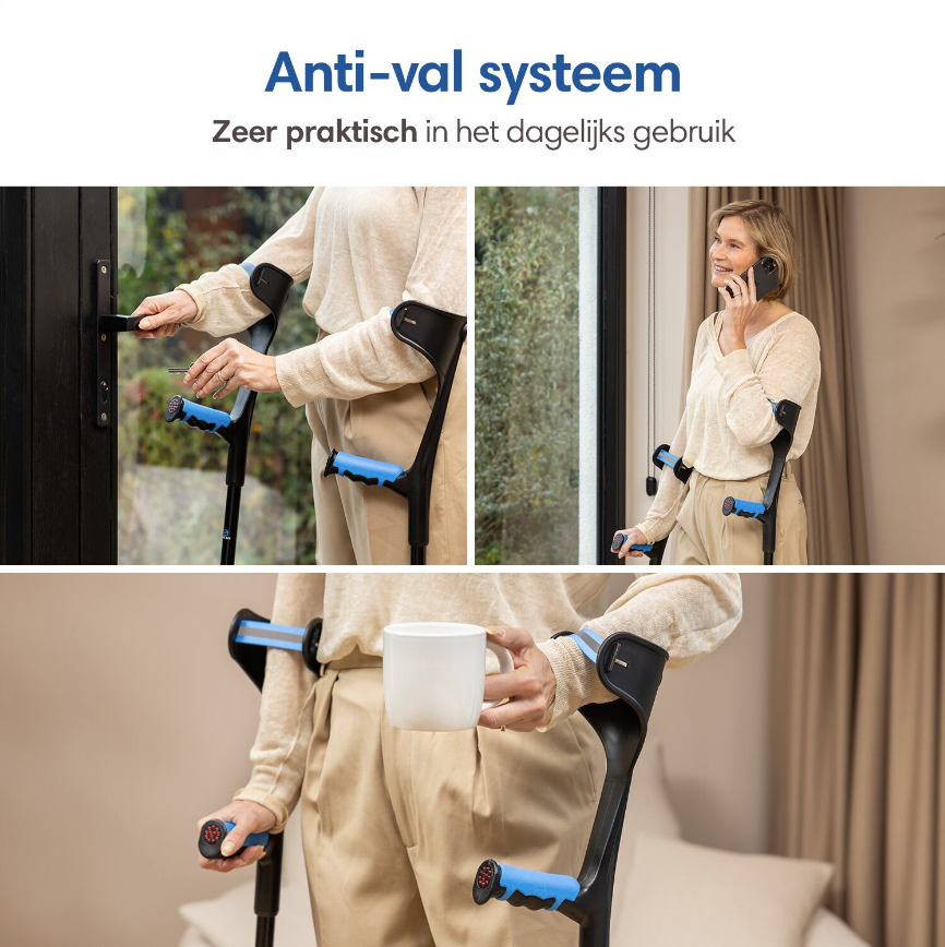 SafeLife® - Loopkruk & Elleboogkruk - 1 stuk - In Hoogte Verstelbaar - Zwart Aluminium & Kunststof - Ergonomisch Handvat - Lichtgewicht & Comfortabel