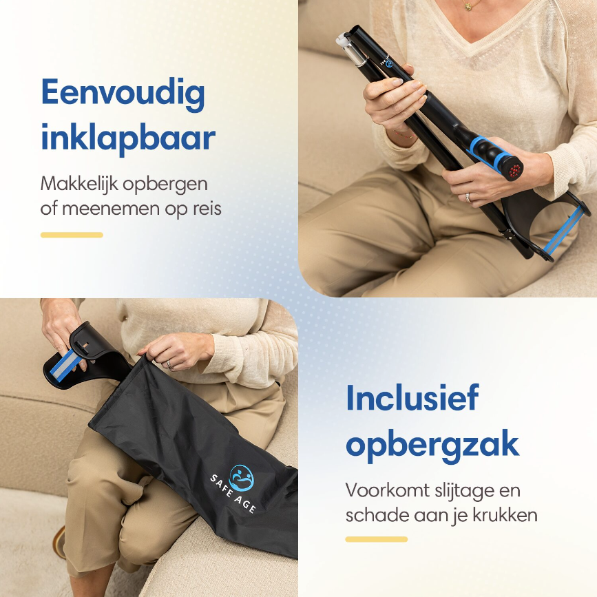 SafeLife® - Loopkruk & Elleboogkruk - 1 stuk - In Hoogte Verstelbaar - Zwart Aluminium & Kunststof - Ergonomisch Handvat - Lichtgewicht & Comfortabel