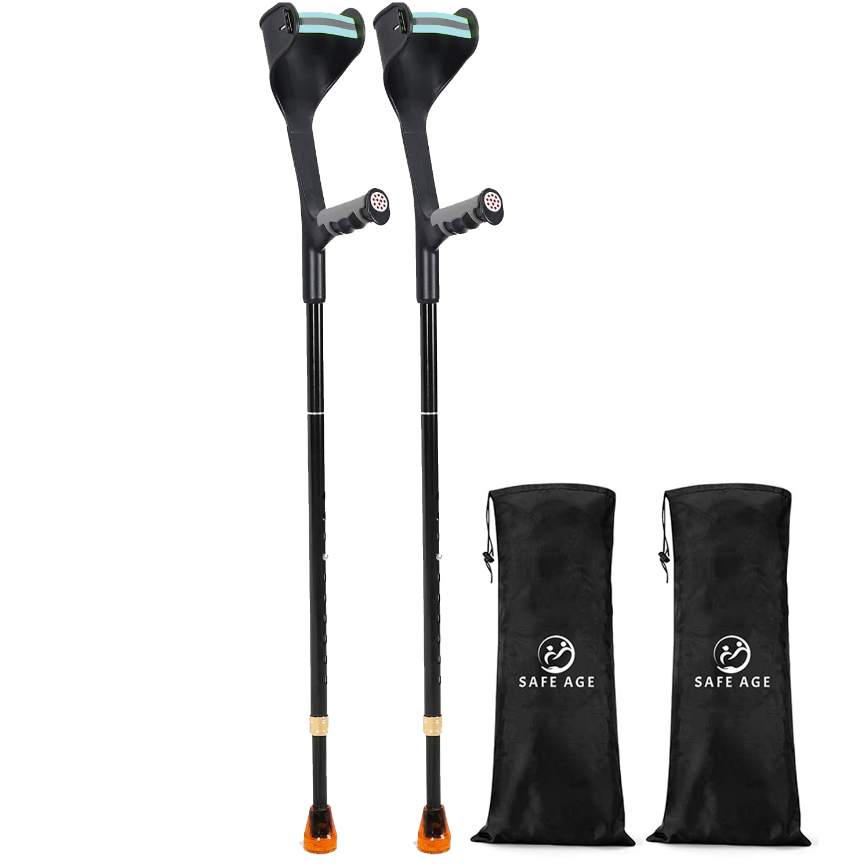 SafeLife® - Loopkrukken & Elleboogkrukken Set - 2 stuks - In Hoogte Verstelbaar - Zwart Aluminium & Kunststof - Ergonomisch Design - Stabiel & Lichtgewicht