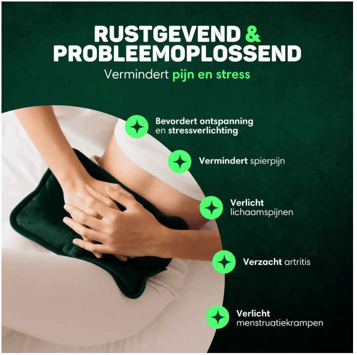 Vulpes Goods® - Elektrische Kruik - Zacht Groen Flanel - Digitaal Display - Incl. Handwarmer, Voetenwarmer & Verwarmingsband - Oplaadbaar & Draadloos - Tegen Menstruatieklachten
