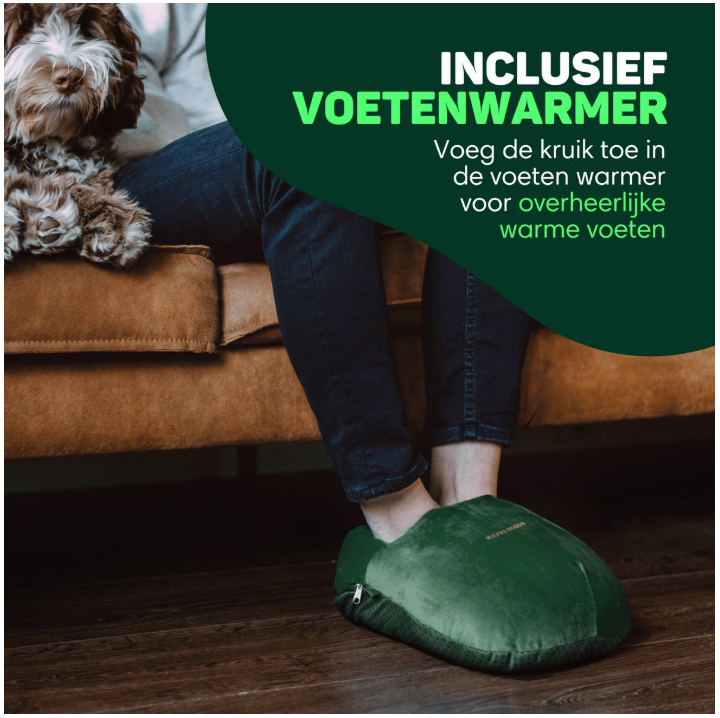 Vulpes Goods® - Elektrische Kruik - Zacht Groen Flanel - Digitaal Display - Incl. Handwarmer, Voetenwarmer & Verwarmingsband - Oplaadbaar & Draadloos - Tegen Menstruatieklachten