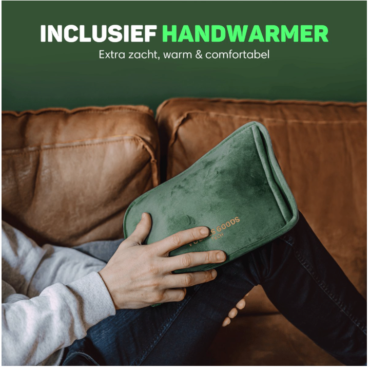 Vulpes Goods® - Elektrische Kruik - Zacht Groen Flanel - Digitaal Display - Incl. Handwarmer, Voetenwarmer & Verwarmingsband - Oplaadbaar & Draadloos - Tegen Menstruatieklachten