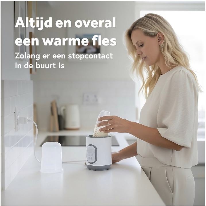 Qwali - Flessenwarmer & Sterilisator - 37°C - Wit Kunststof - Snel Opwarmen & Warmhoudfunctie - Inclusief Maatbeker
