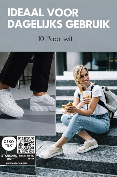 HELDENWERK - Sneakersokken & Sportsokken - 10 Paar - Wit Katoen - Ademend & Naadloos - Maat 39-42 - Anti-Slip & Extra Comfort - Unisex
