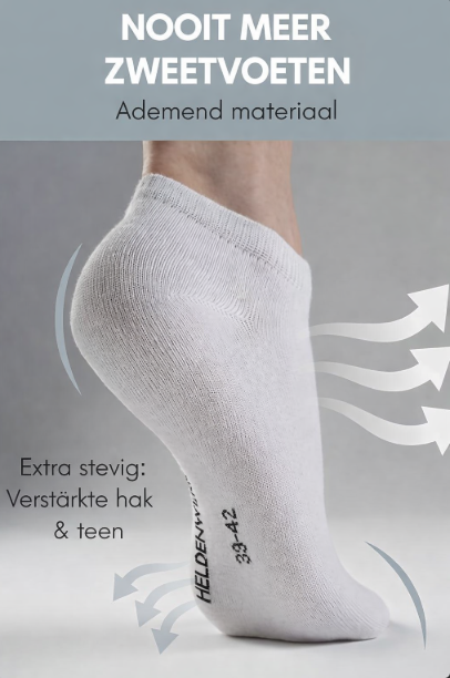 HELDENWERK - Sneakersokken & Sportsokken - 10 Paar - Wit Katoen - Ademend & Naadloos - Maat 39-42 - Anti-Slip & Extra Comfort - Unisex