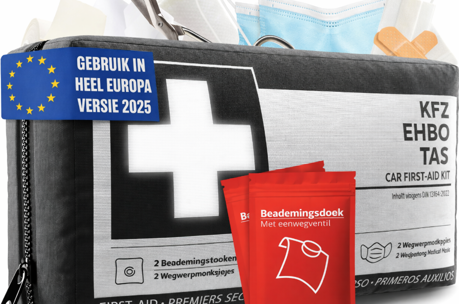 HELDENWERK - Verbandtas & EHBO-kit Auto - DIN 13164:2022 Norm - Zwart Waterafstotend Nylon - Inclusief Beademingsdoekjes & Mondkapjes - Voor Auto & Motor - Compact & Veilig